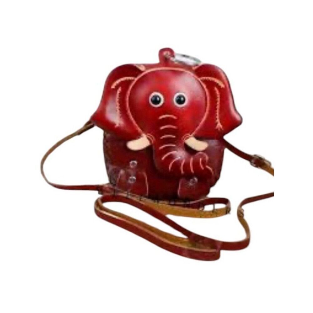 Red Elephant Genuine Leather Animal Adjustable Crossbody Coin Purse Bag New